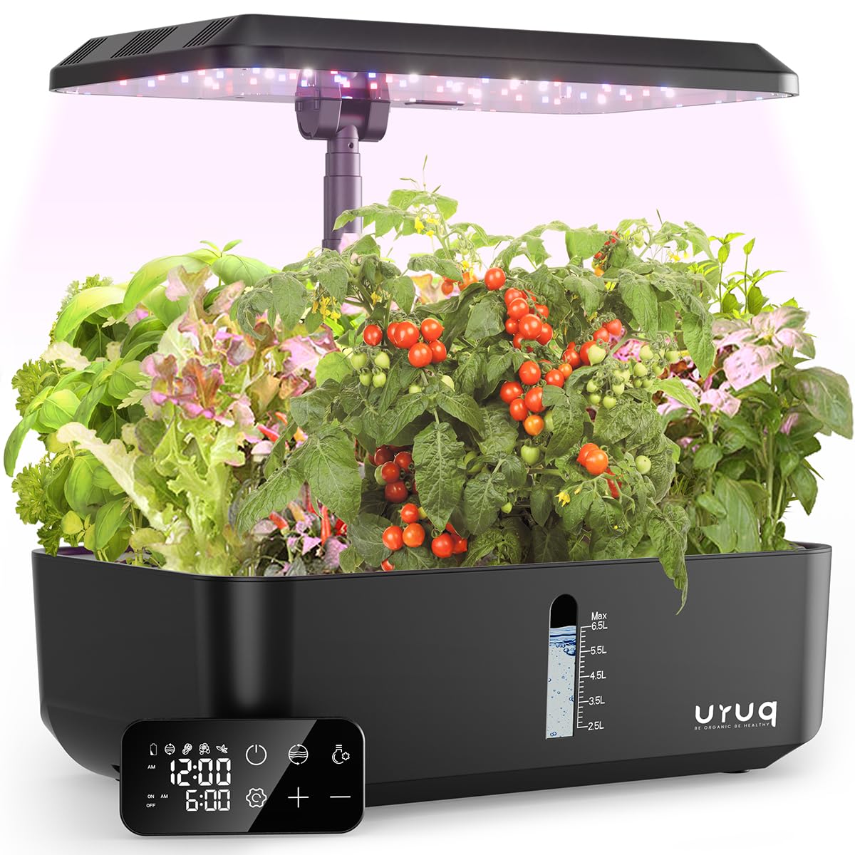 URUQ 12 Pods Hydroponic Growing System Grow Light Remote Control Charcoal