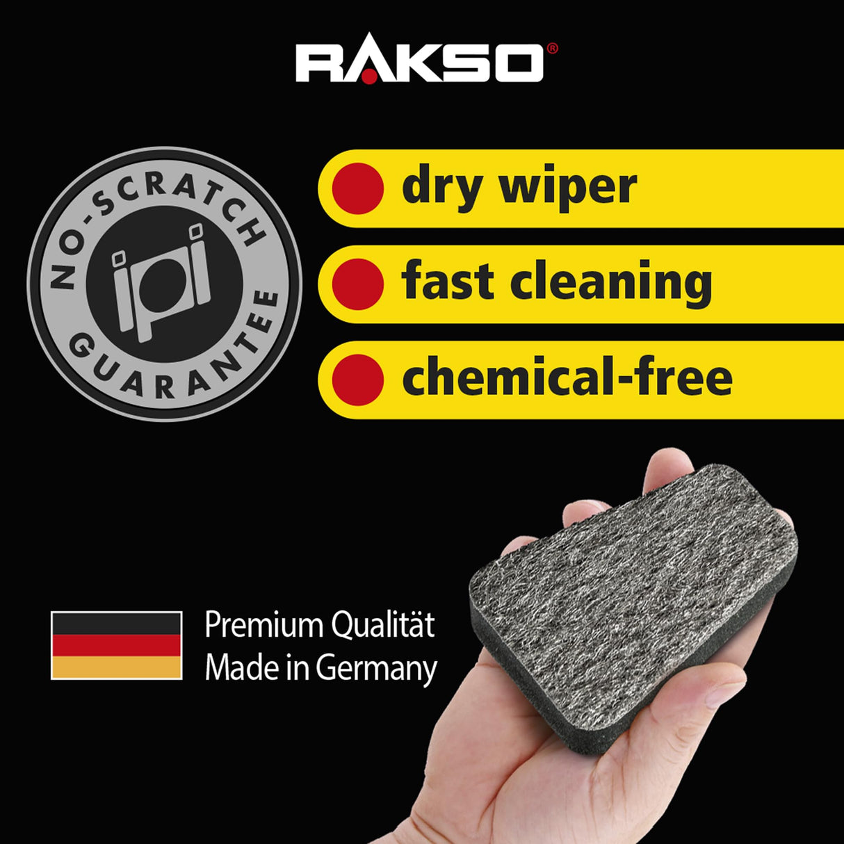 RAKSO Stove Glass Cleaner for woodburning stoves and Burners, Sponge, Fireplace Cleaner, Glass pane Cleaner, 2 Pieces, Black