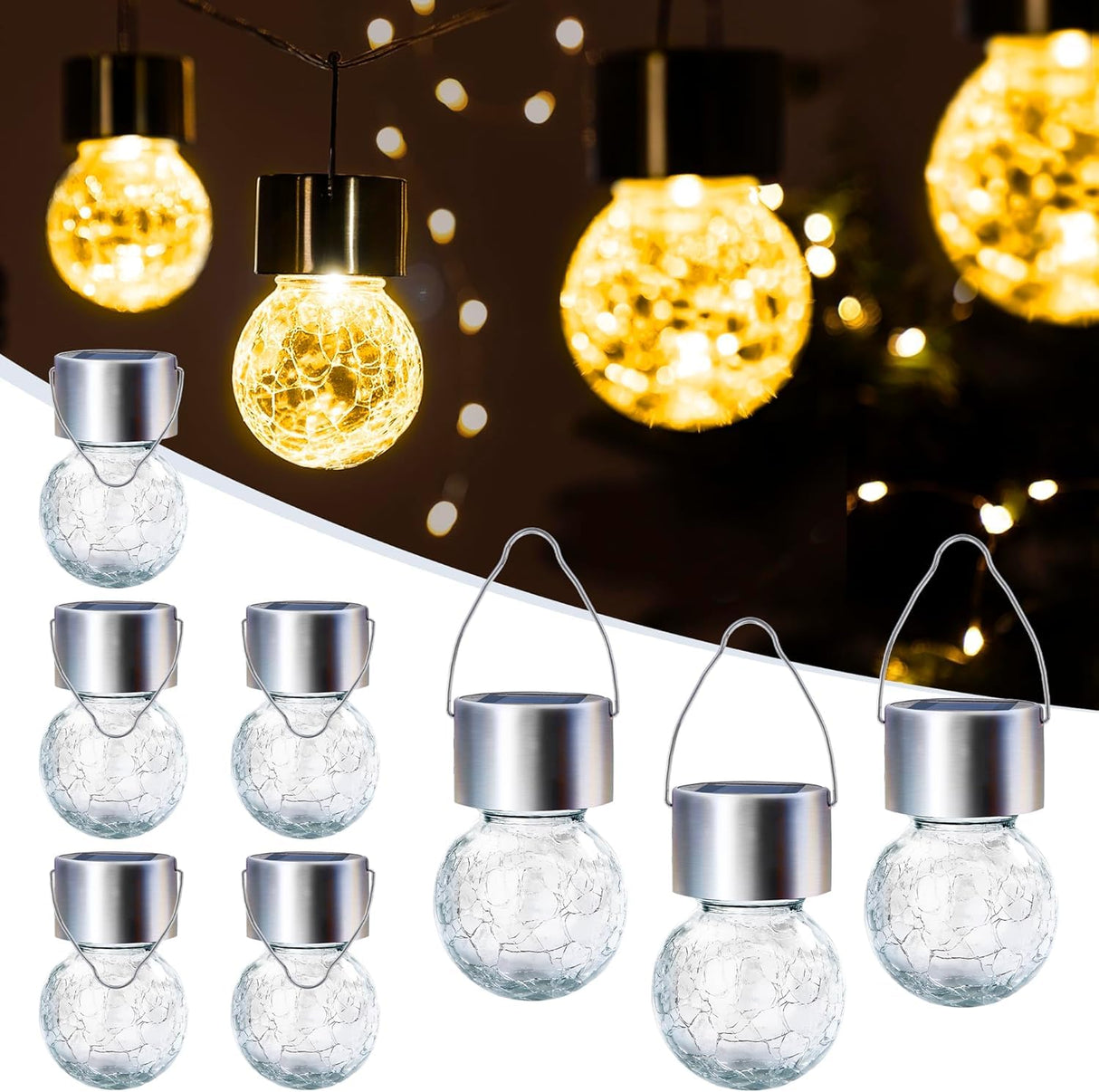 GIGALUMI Solar Lights Outdoor Waterproof, 24 Pack Solar Hanging Lights Garden Decor, Gifts for Women, Solar Outdoor Lantern Waterproof Cracked Glass for Yard, Fence, Tree(Warm White)
