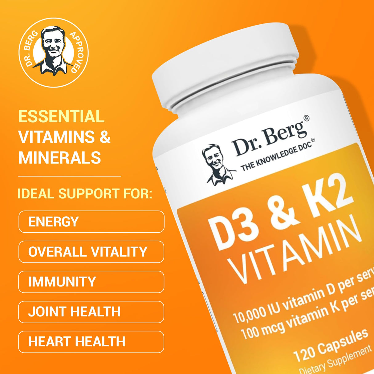 2 Pack Dr. Berg Vitamin D3 K2 w/MCT Powder - Includes 10,000 IU of Vitamin D3, 100 mcg MK7 Vitamin K2, Purified Bile Salts, Zinc & Magnesium for Ultimate Absorption - K2 D3 Vitamin Supplement - 120 Capsule