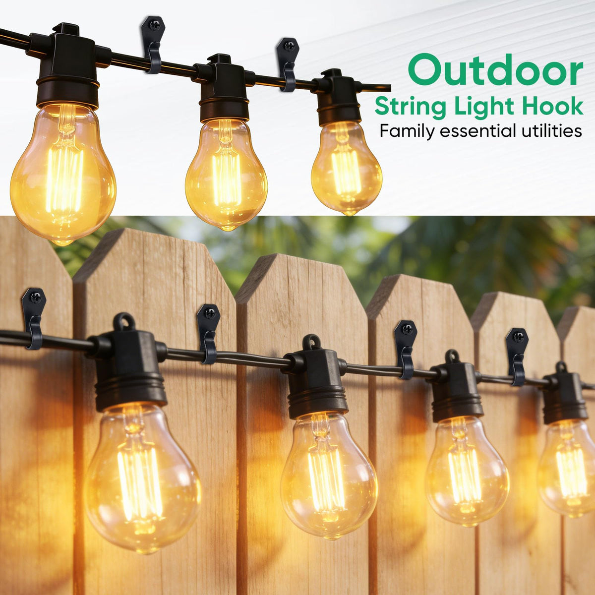 HiGift 40 Pack String Light Hanger Hooks, Stainless Steel Light Clips Black, Outdoor Screw Hooks Rope Light Clips for Hanging Christmas Light, Plants, Party Light Wire and Led Fairy Led Light Clips