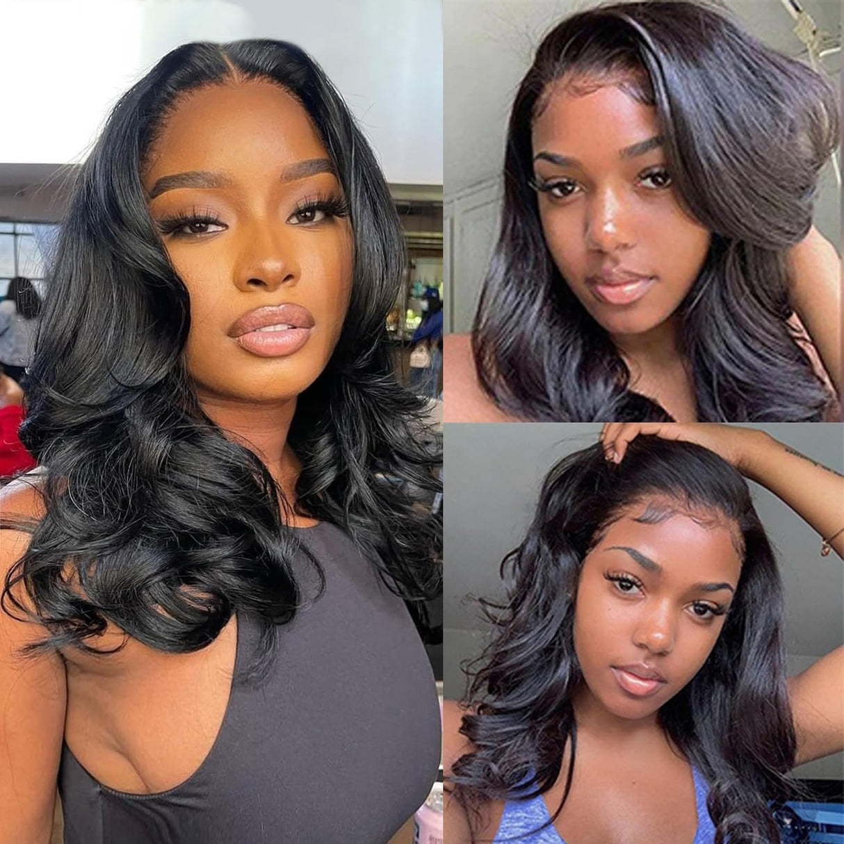 Douyin Bob Wig Human Hair 13x4 Frontal Lace Wig Body Wave HD Lace Front Wigs Human Hair Pre Plucked Glueless Bob Wigs for Women (16 inch, Natural Black)