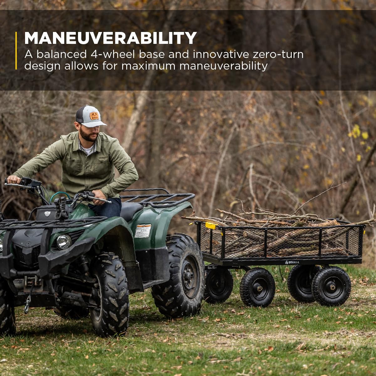 Gorilla Carts Steel Utility Cart, 4 Cu Ft Bed, 900 lb Load Capacity, Black – Towable Heavy-Duty Outdoor Hauling Wagon with Removable Side Panels for Yard, Lawn, Garden or Landscaping
