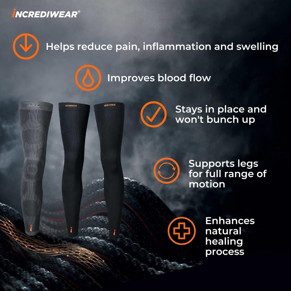 Incrediwear Leg Sleeve – Full Length Long Leg Sleeve for Leg Pain Relief & Muscle Recovery, Helps Reduce Swelling & Inflammation, Promotes Circulation, Leg Sleeves for Men & Women (Charcoal, Small)