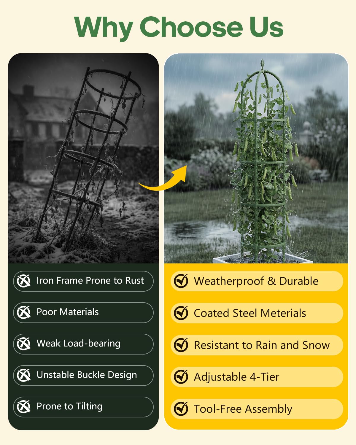 2 Pack 6.2ft High Adjustable Garden Trellis for Climbing Plants, Green