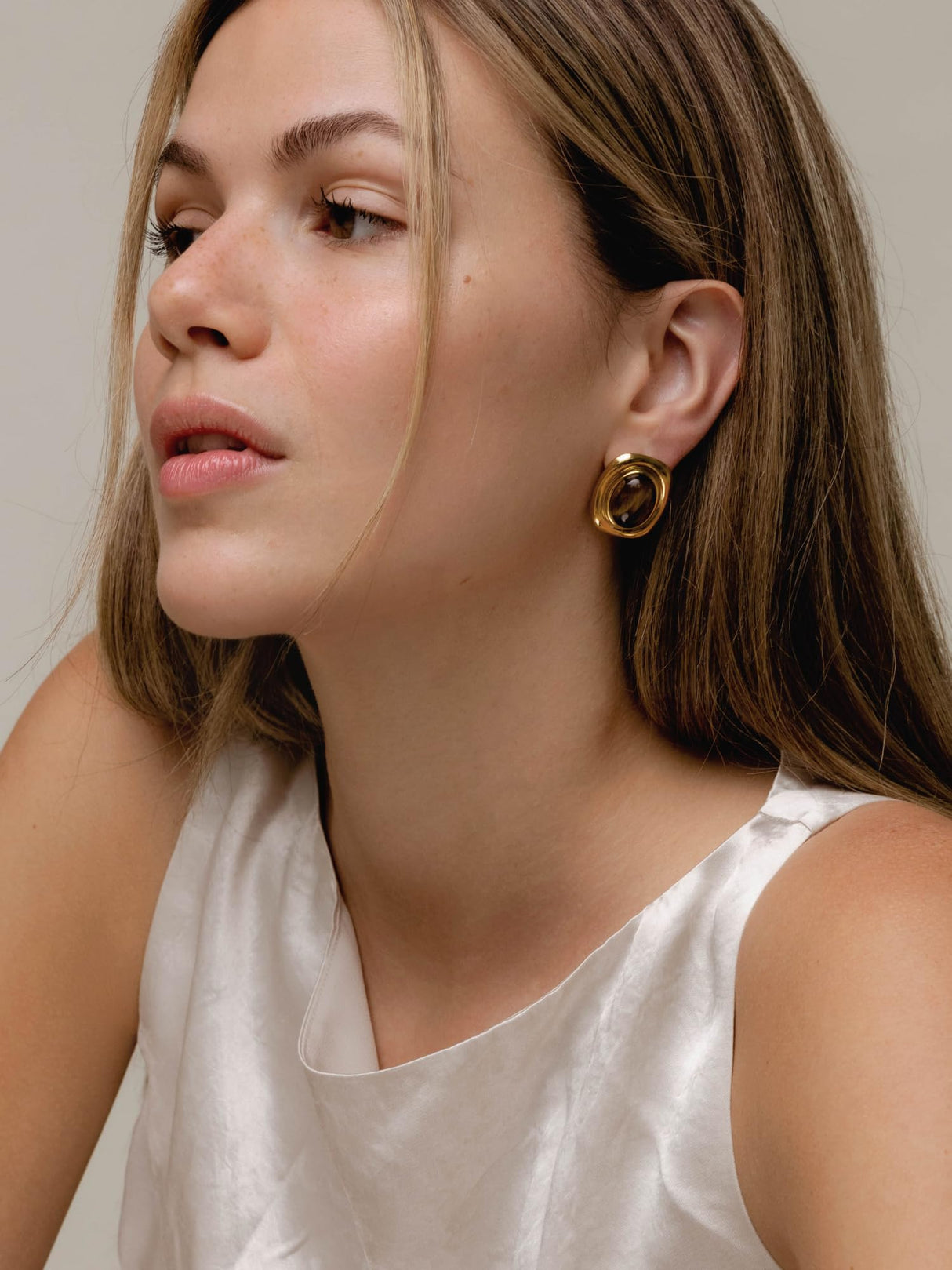 House Of Hunter Brown Sienna Stone Gold Statement Earrings
