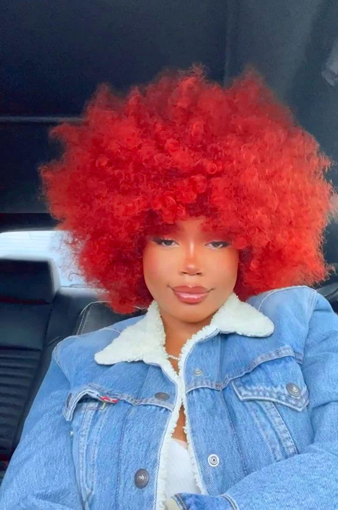 CURLCRAZY 70s Afro Wig with Bangs Short Afro Kinky Curly Wig for Black Women Large Bouncy and Soft Natural Looking Halloween Party Christmas Cosplay Wigs (Red)