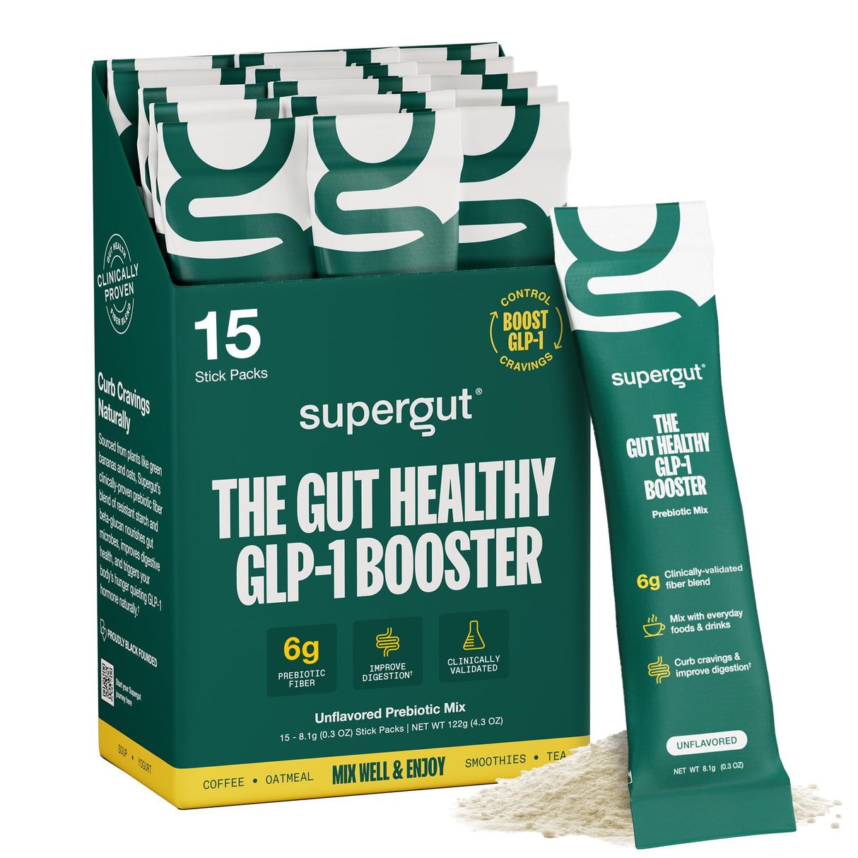 Supergut Gut Healthy GLP-1 Booster - High Fiber GLP-1 Supplement Powder for Women & Men - Sugar-Free Drink Mix for Gut Health (15 Servings)