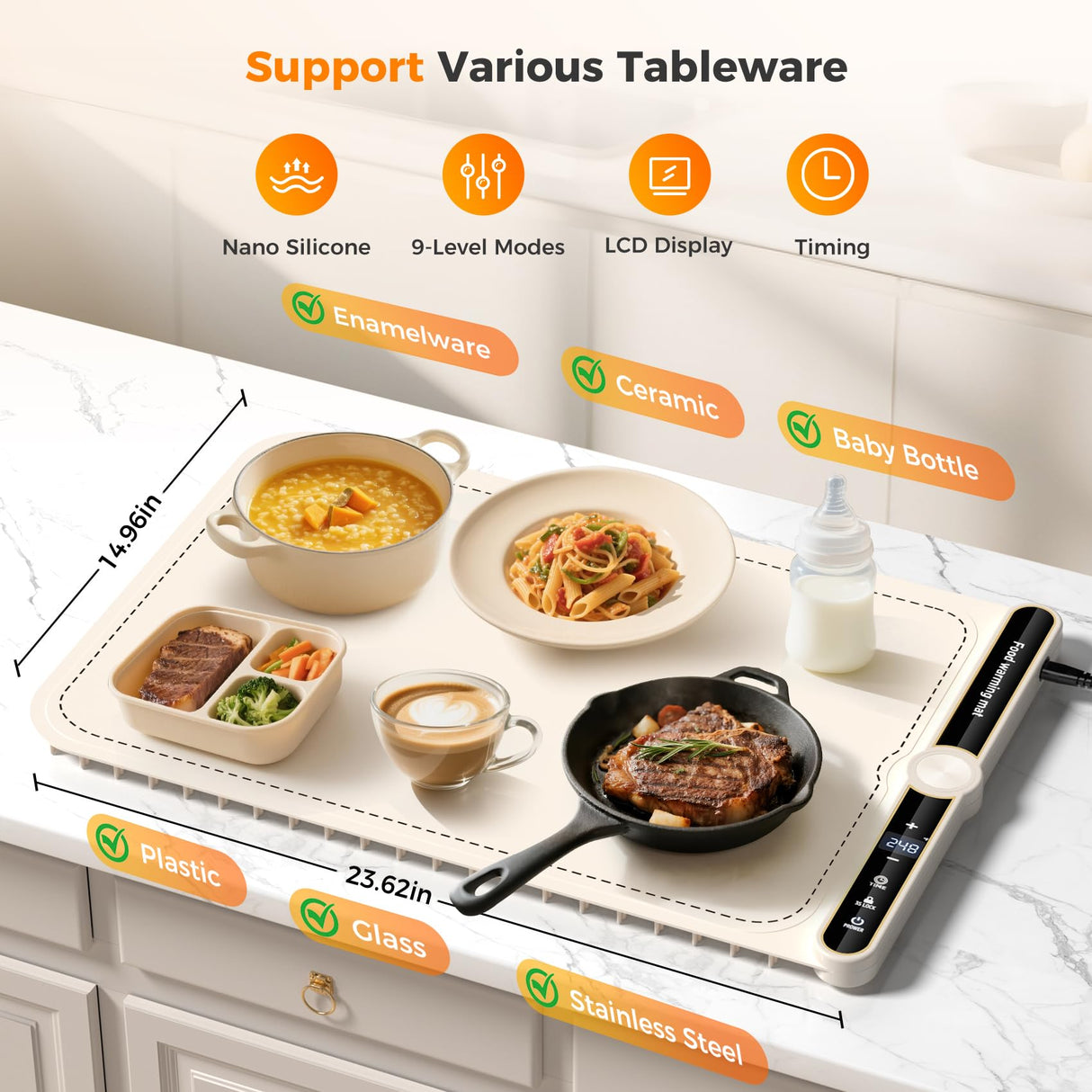 Food Warming Mat, Electric Warming Tray with 9 Temp Levels & Auto Shut-Off, Full Surface Heating, Foldable Warmers Heating Pad for Parties, Perfect for Home and Buffet Use