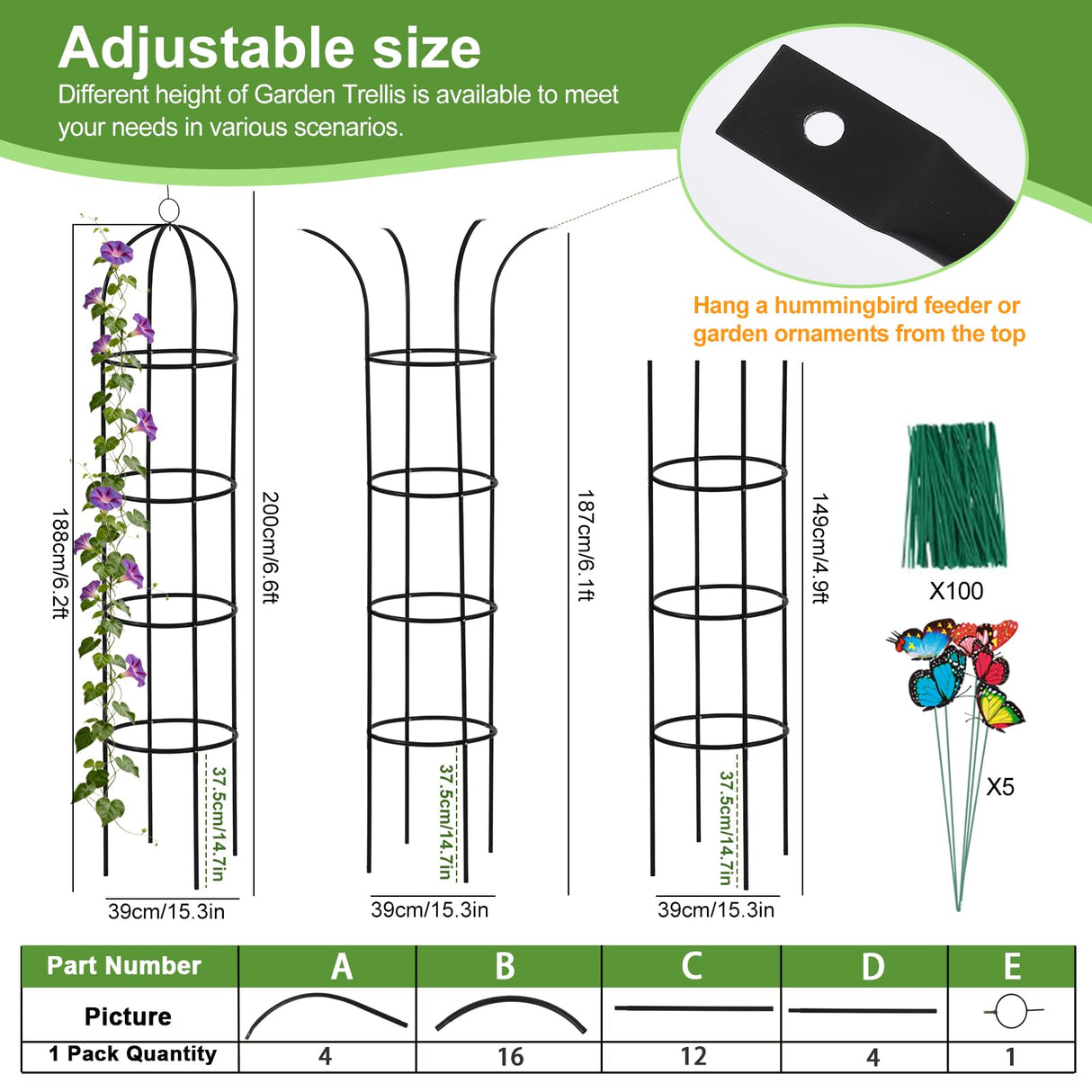 100% Metal Obelisk Garden Trellis 6.6 Ft Tall Plant Support for Climbing