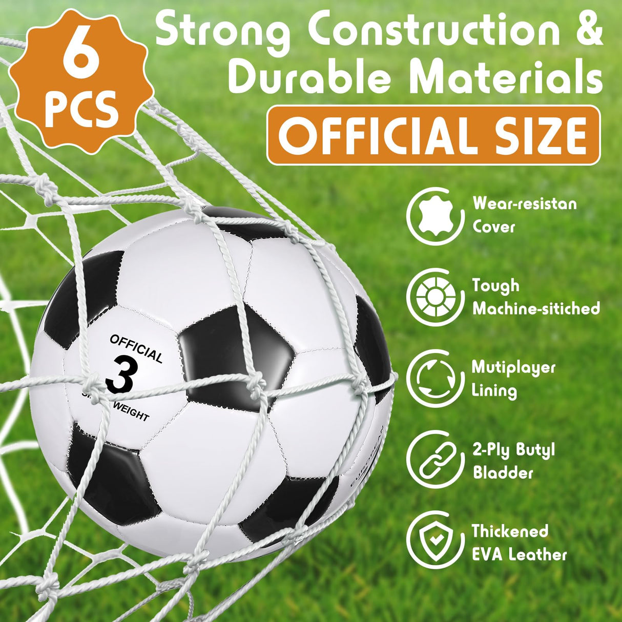 Glimin 6 Pcs Operation Christmas Soccer Ball Bulk with Pump Needles, Size 3 4 5 Deflated Soccer Ball Gift for Youth Adult Game Training Practice Christian Charity Donation Supplies(Size 3,Classic)