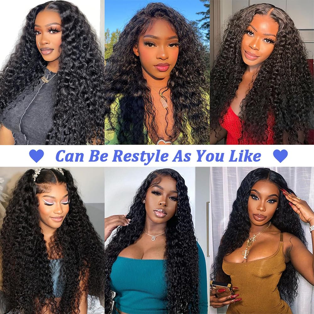 Aatifa 28 Inch Water Wave Lace Front Wigs Human Hair 13x4 HD Transparent Lace Front Human Hair Wigs for Women Deep Curly Lace Wigs Pre Plucked 180% Density Water Wave Lace Frontal Wig with Baby Hair
