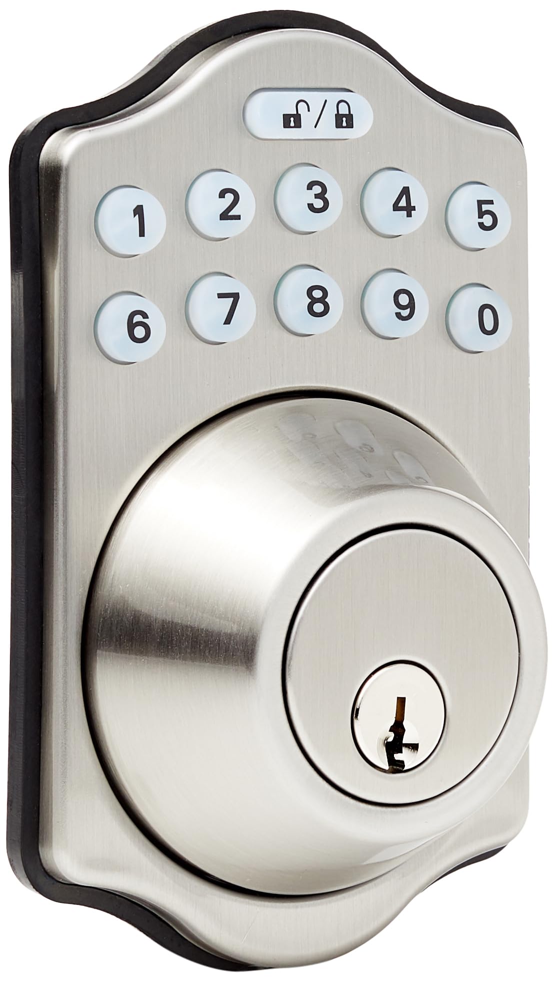 Amazon Basics Electronic Keypad Deadbolt Door Lock with Auto Lock, Customizable User Codes, One-time Codes, Touch-Control Keyless Entry, Traditional, Satin Nickel, 1-Pack