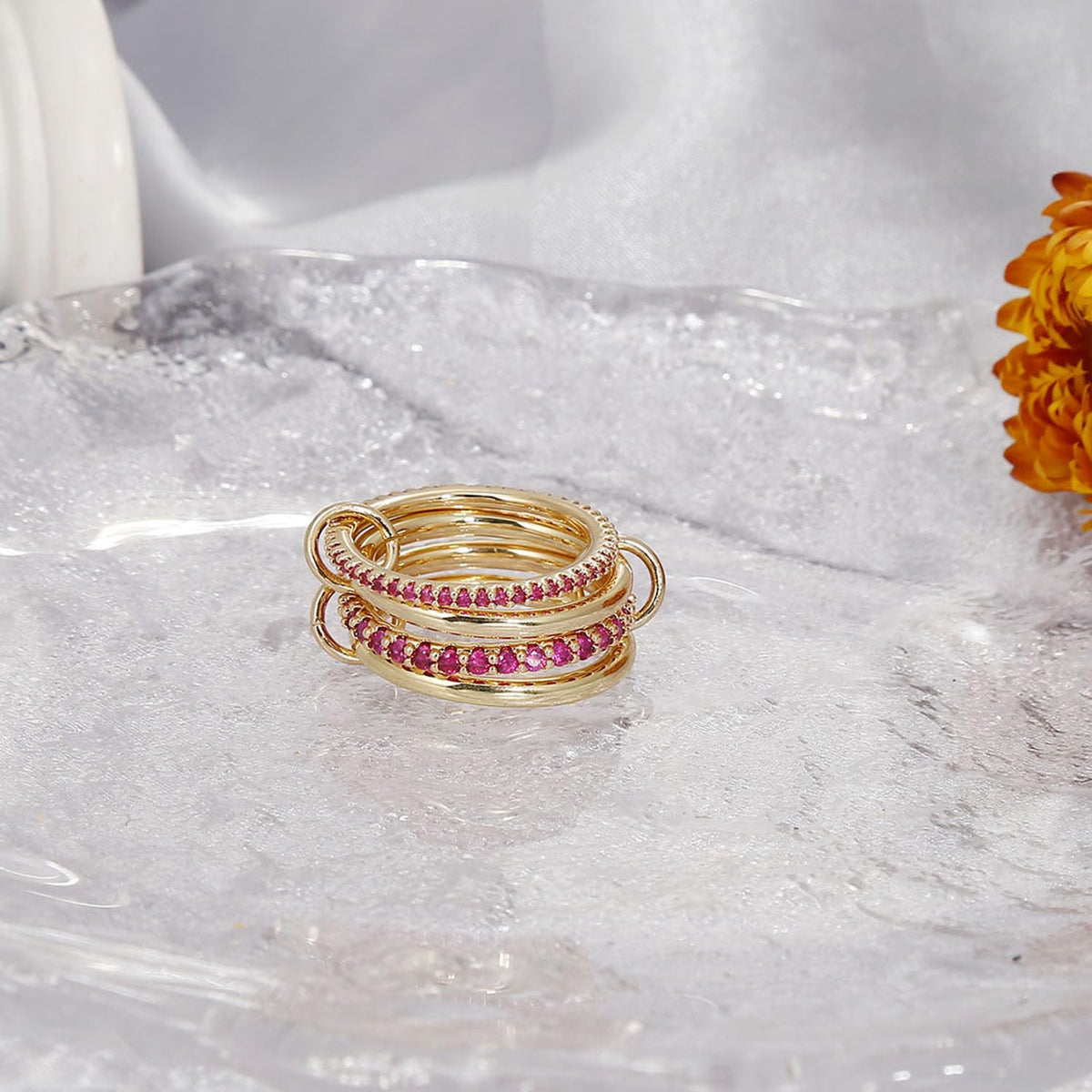 COLOYAN 18K Gold Plated interlocked Stackable Rings for Women Non Tarnish