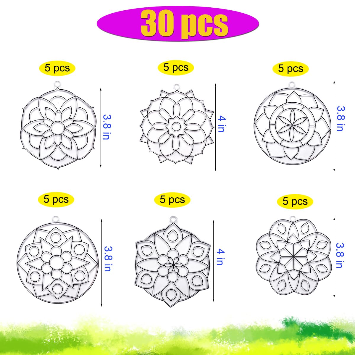 AUEKIV 30 Sets Suncatcher Kit Mandala Suncatchers Window Art Paint Sun Catcher DIY Craft Kits Flower Suncatcher Kit for Summer Decoration Home Activity Art Project Birthday Party Favors