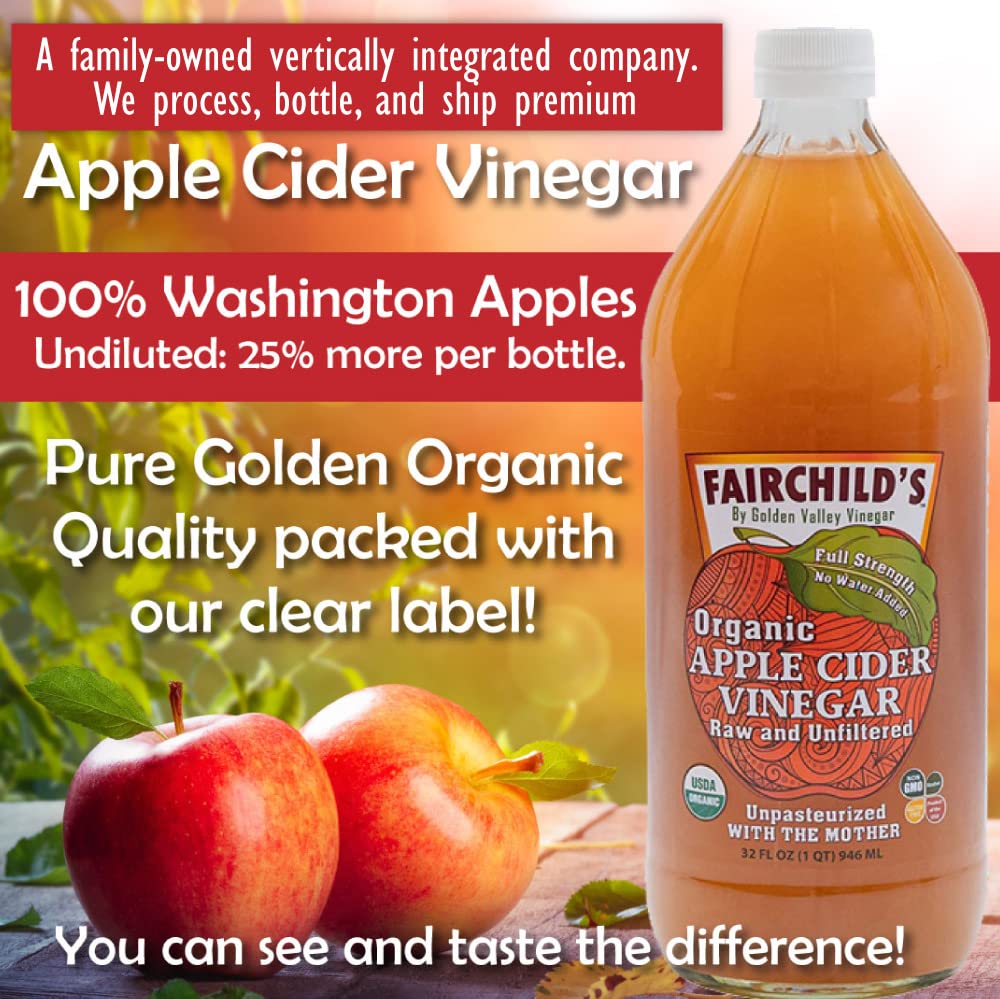 Fairchild's Organic Raw & Unfiltered Apple Cider Vinegar, 32 FZ - Four Pack