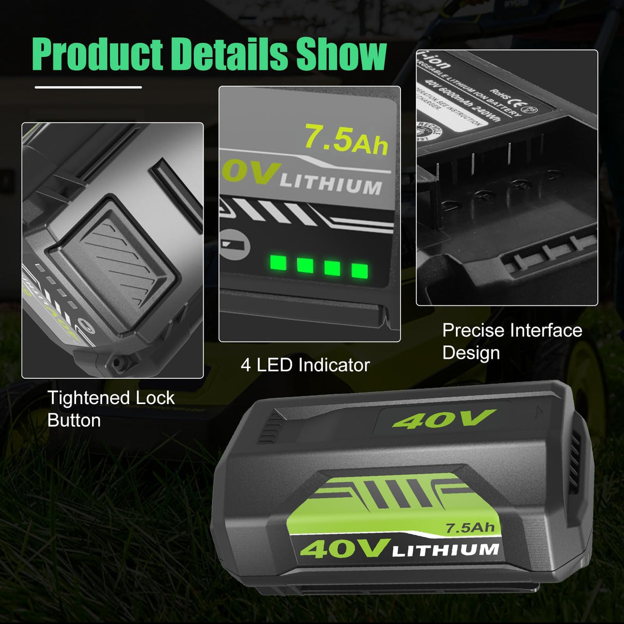 2Pack 40v 7.5Ah OP4026A Battery Replacement for Ryobi 40V Battery Compatible with Ryobi 40 Volt Battery Lithium OP4026A OP4015 OP4040 OP40201 OP4050A OP4015 OP40261 OP4030 OP40401 Power Tools
