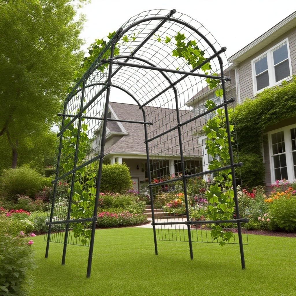 Garden Arch Trellis, 7.5FT Extra Tall Polyethylene-Coated Stainless Steel Garden Trellis for Climbing Plants, Vegetables, Flowers, Outdoor Pergola Arbor Wedding Party Decoration, Cucumber Trellis, Gar