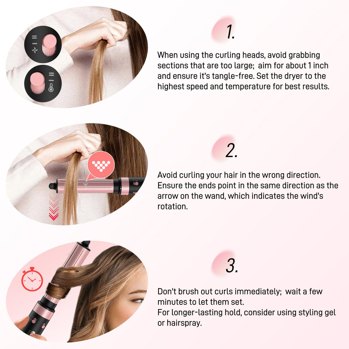 3 in 1 Air Styler with Travel Case - Ionic Hair Dryer & Air Wrap Curlers for Curling Drying, 1 Inch Curling Iron Barrel, Frizz-Free Blow Dryer No Heat Damage Fit for All Hair Types & Lengths