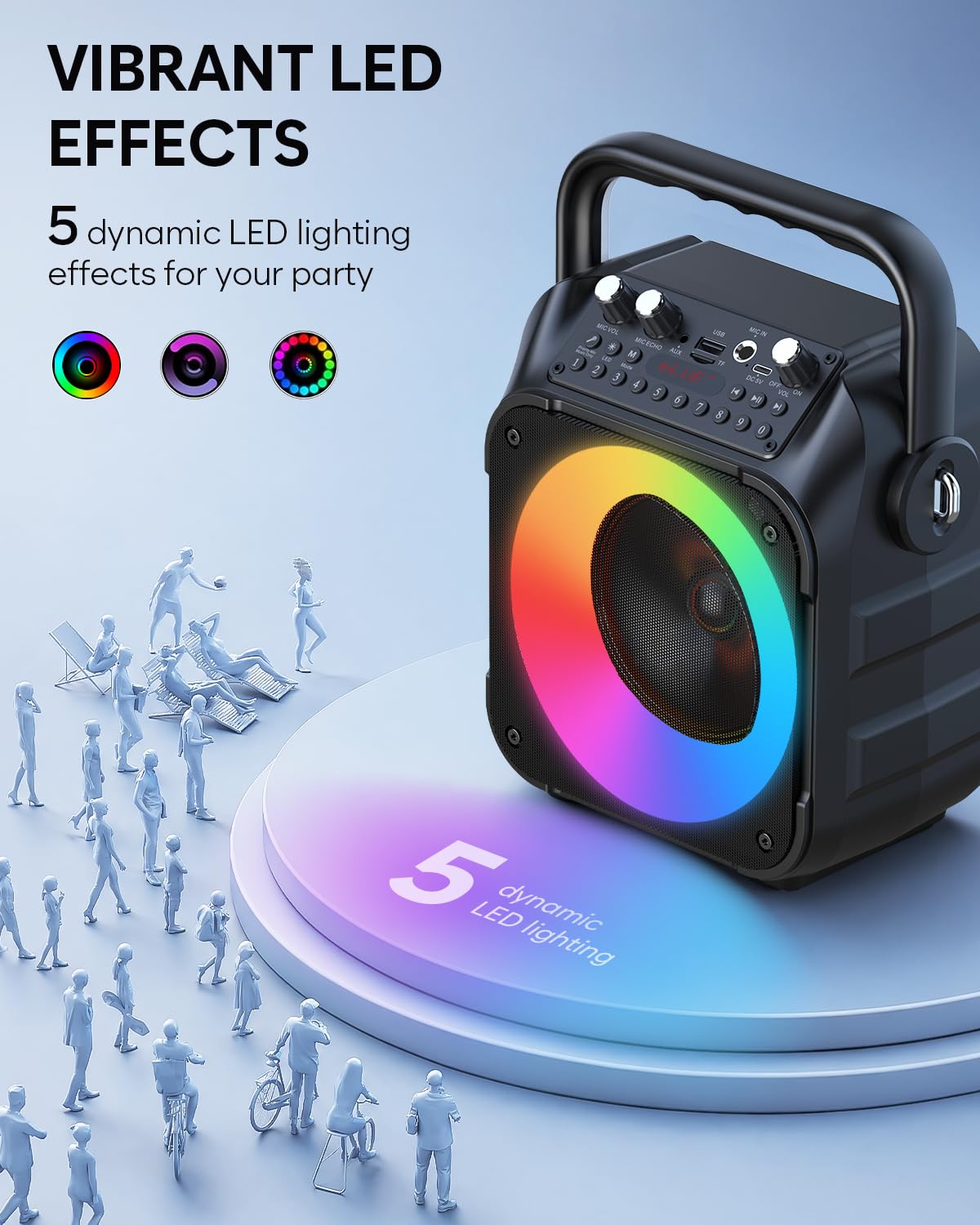 CYY Karaoke Machine, Portable Bluetooth Speaker with 2 Wireless Microphones