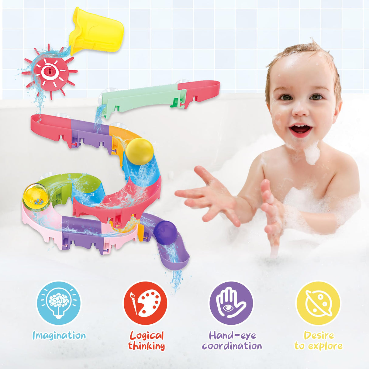 taseyok Toddler Bath Toys, Baby Bathtub Toys with Elephant Shower Sprays and Slide Track, Fishing Floating Animals Toys, Creative Shower Toys Christmas Birthday Gifts for Boys and Girls
