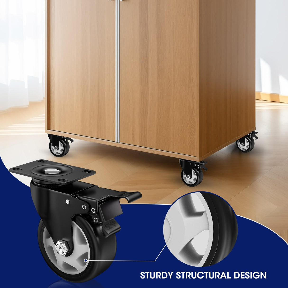 ASHGOOB 4" Heavy Duty Plate Casters, 1200 Lbs Dual Brake - Set of 4