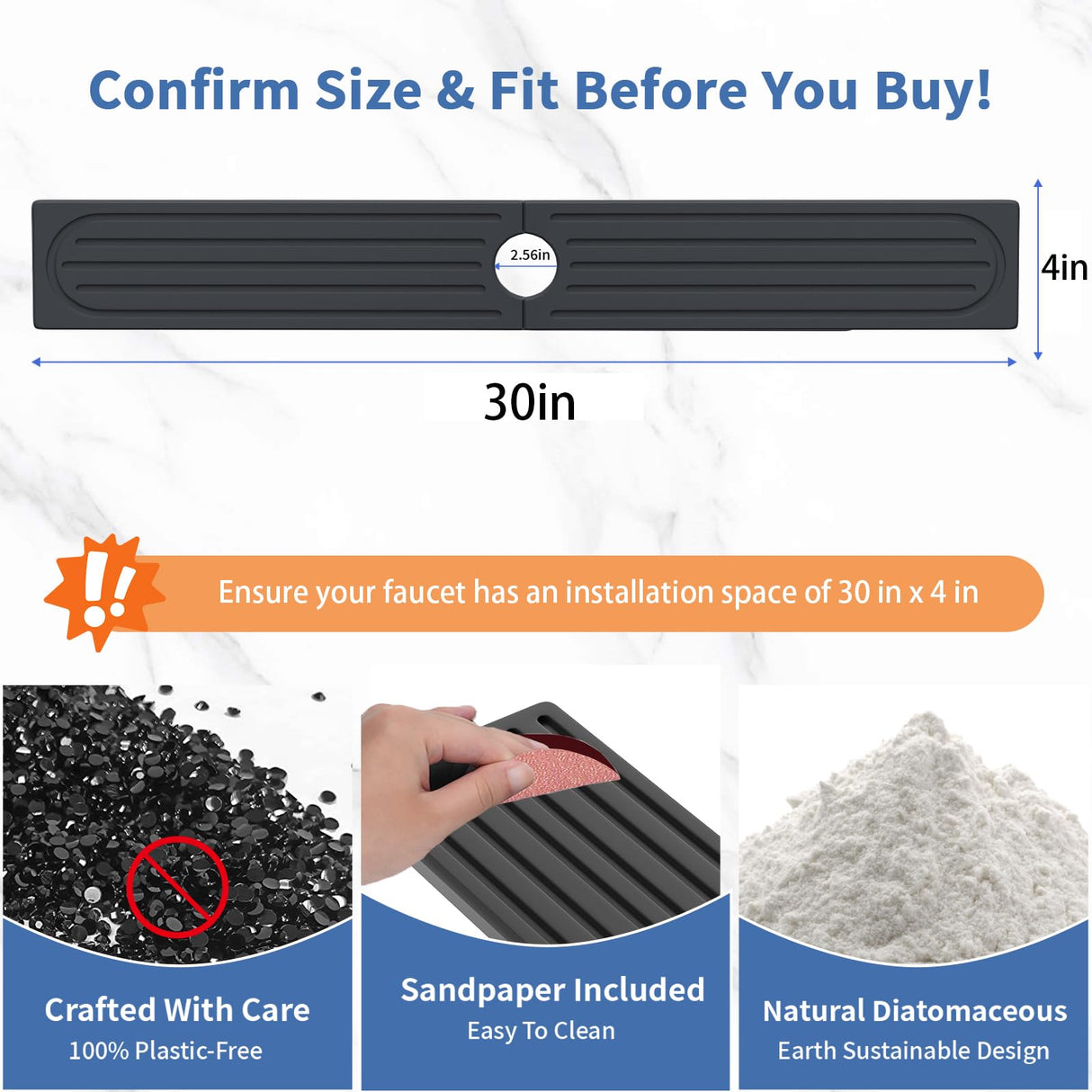 Stone Faucet Mat for Kitchen Sink, Water Absorbing Sink Water Splash Guard, Fast-Drying Kitchen Sink Faucet Mat, Durable Protector and Stone Drying Mat for Kitchen Counter & Bathroom Sink