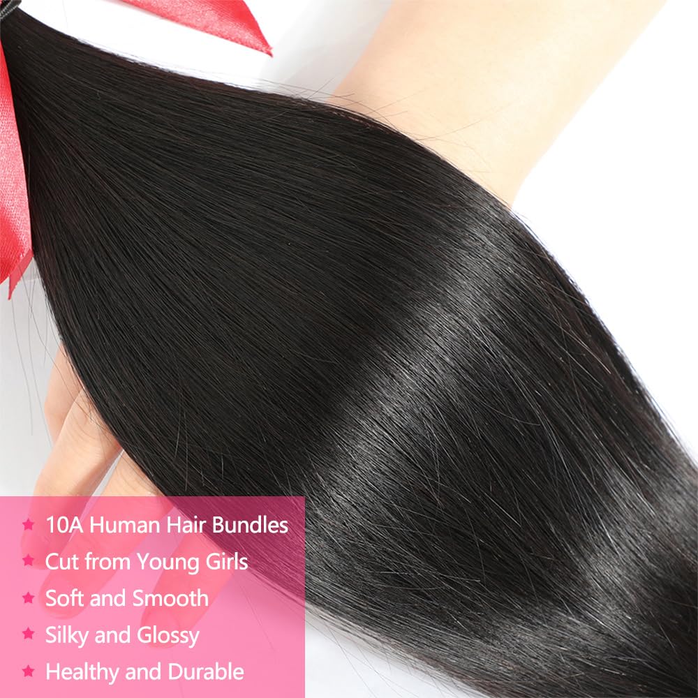 10A Human Hair Bundles 20 22 24 Inch Brazilian Straight Hair 3 Bundles 100% Unprocessed Virgin Raw Remy Human Hair Weave Natural Black