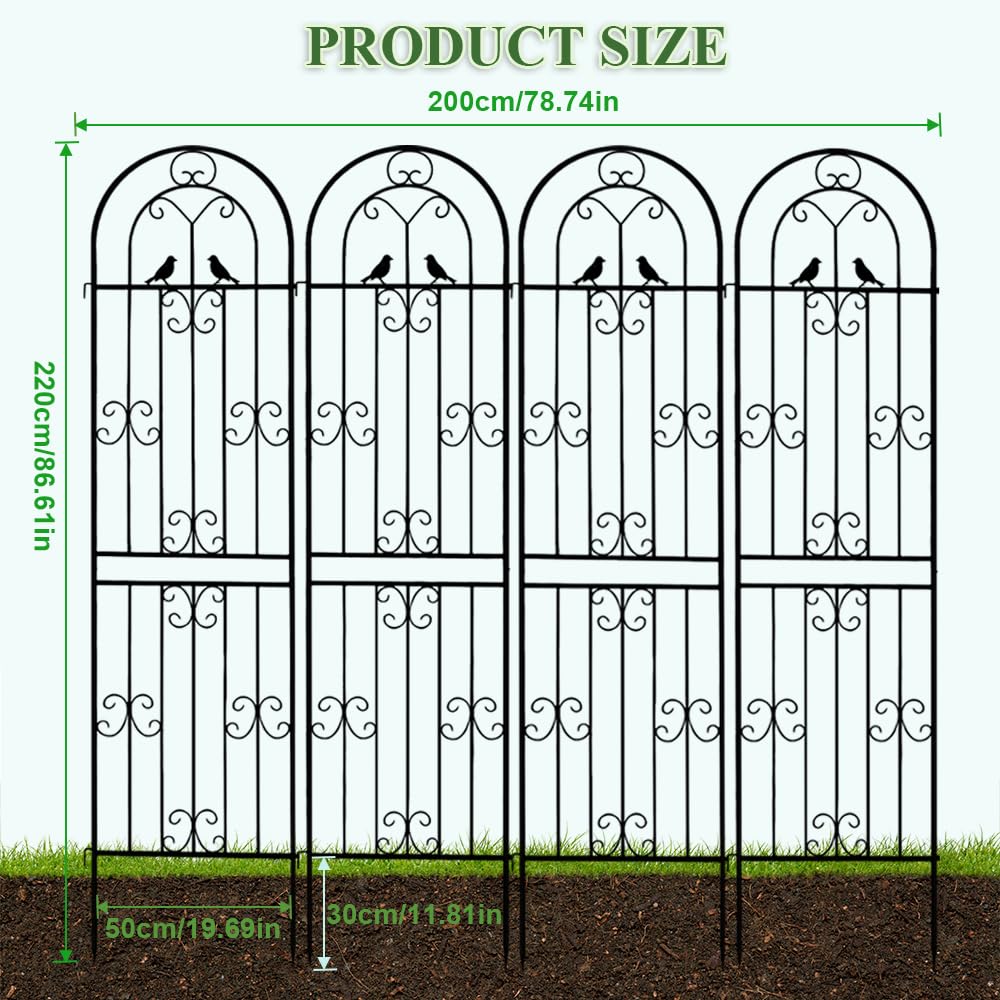 YOBAZAN Metal Garden Trellis, 86.7" H x 19.7" W Black Coated Wire Lattice Panel, Sturdy Plant Support for Climbing Roses Vines Cucumbers Vegetables Outdoor Patio Yard (4 Packs)