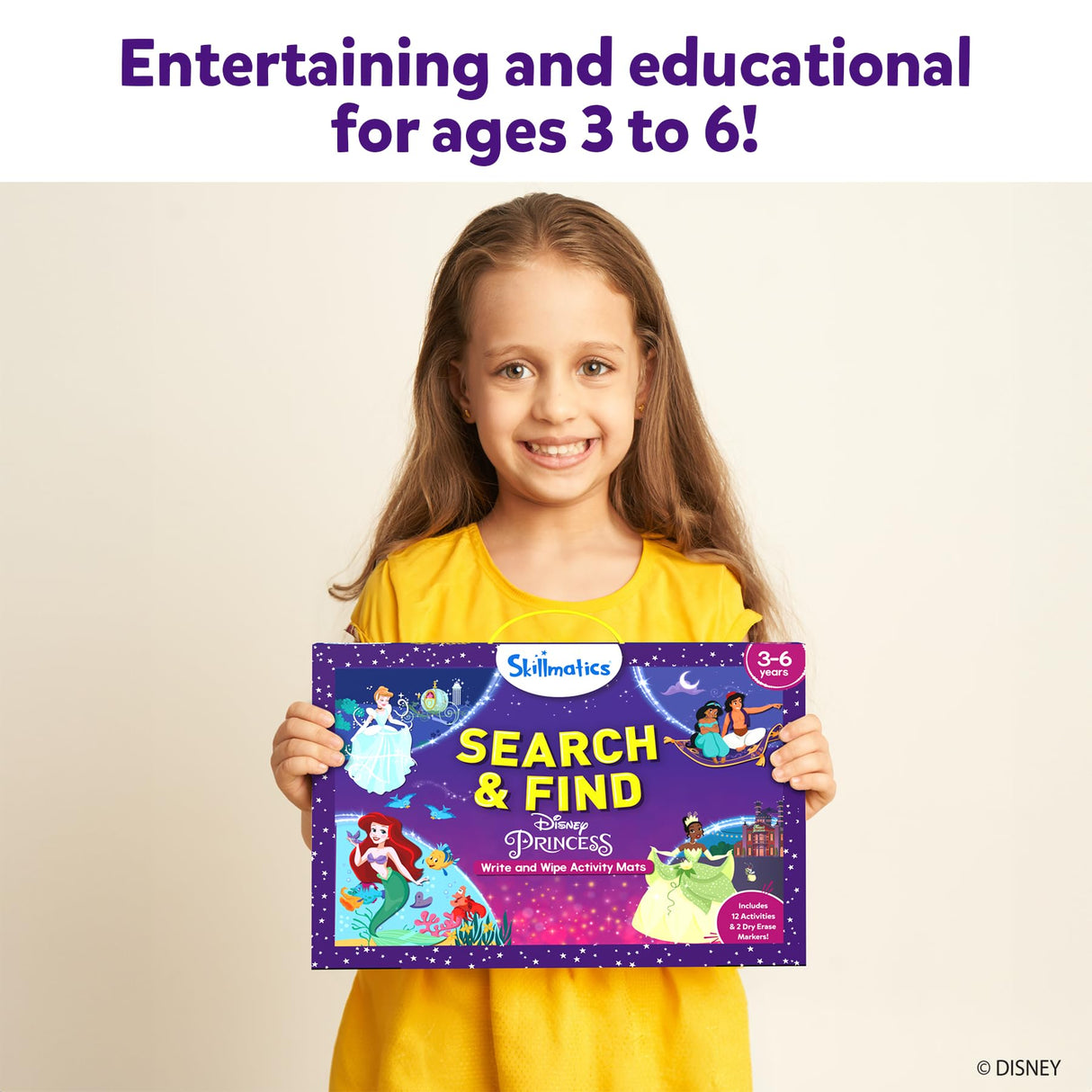 Skillmatics Search and Find Disney Princess Educational Game - Reusable Preschool Learning Activities, Christmas Toys, Art & Crafts, Gifts for Toddlers & Kids of Ages 3, 4, 5, 6