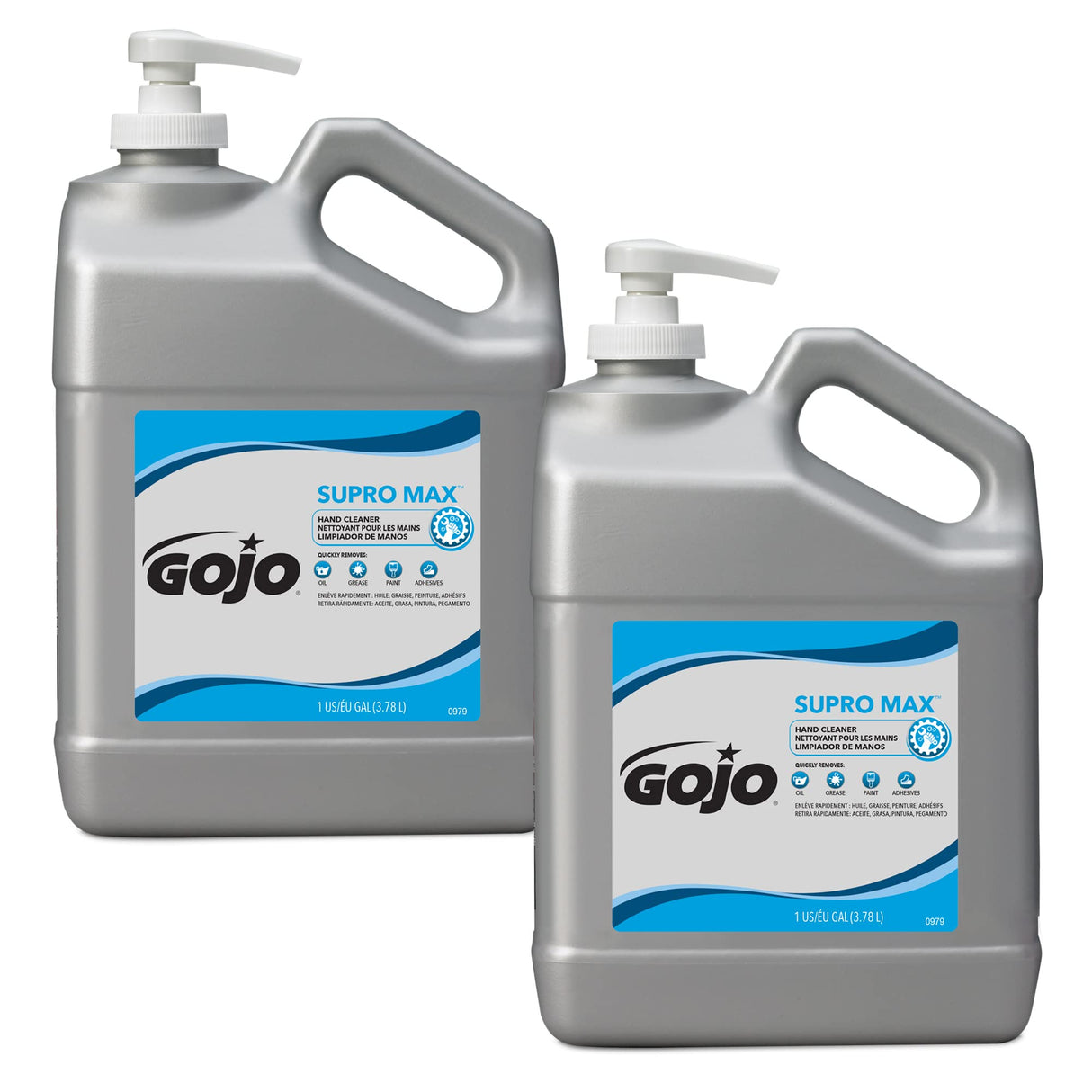 GOJO SUPRO MAX Hand Cleaner, 1 Gallon Heavy-Duty Hand Cleaner with Gentle Scrubbers Pump Bottle (Pack of 2) – 0979-02