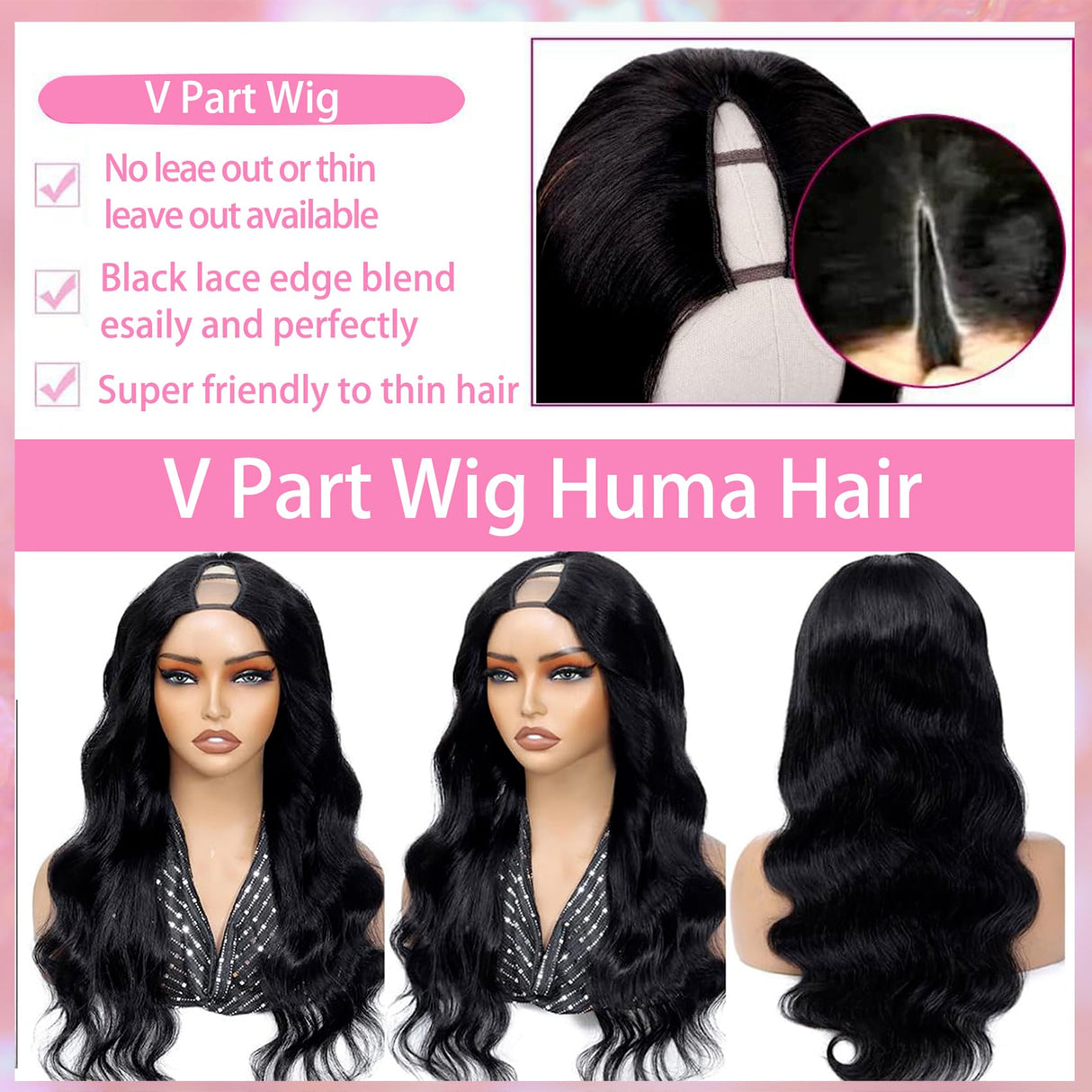 beautkol V Part Wig Human Hair Body Wave Upgrade U Part Human Hair Wig With Clips Brazilian Virgin 100% Human Hair VPart Wigs Human Hair For Black Women Glueless Beginner Friendly Body Wave 18Inch