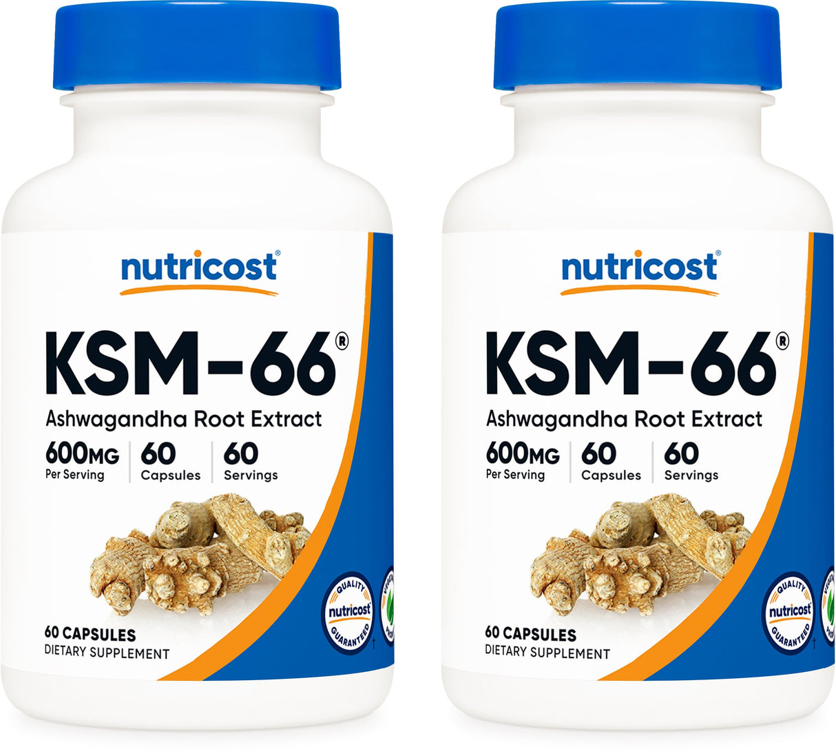 Nutricost KSM-66 Ashwagandha Root Extract 600mg, 60 Veggie Caps (2 Bottles) - 5% Withanolides - with BioPerine