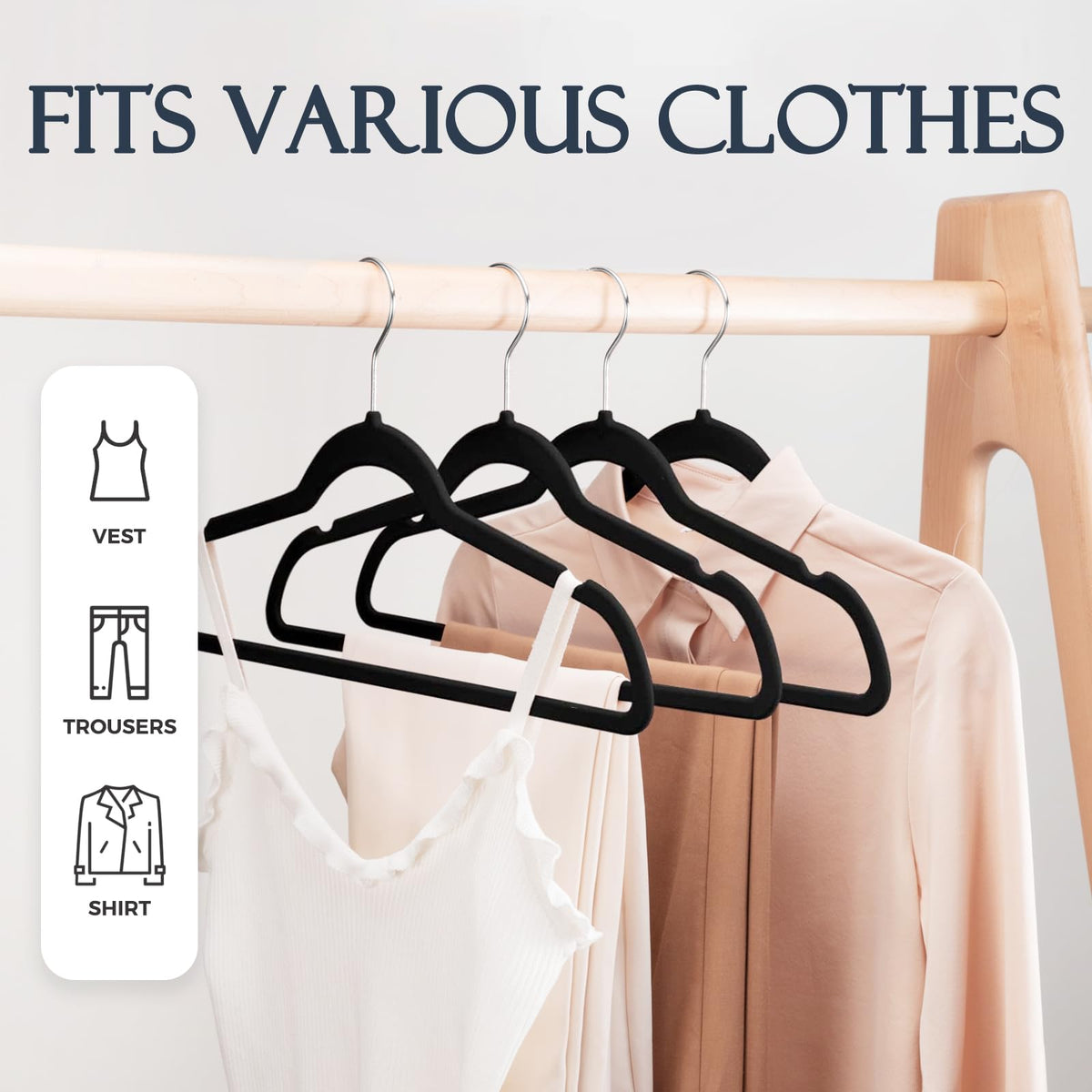 HOUSE DAY Black Velvet Hangers 60 Pack, Premium Non Slip Clothes Hangers