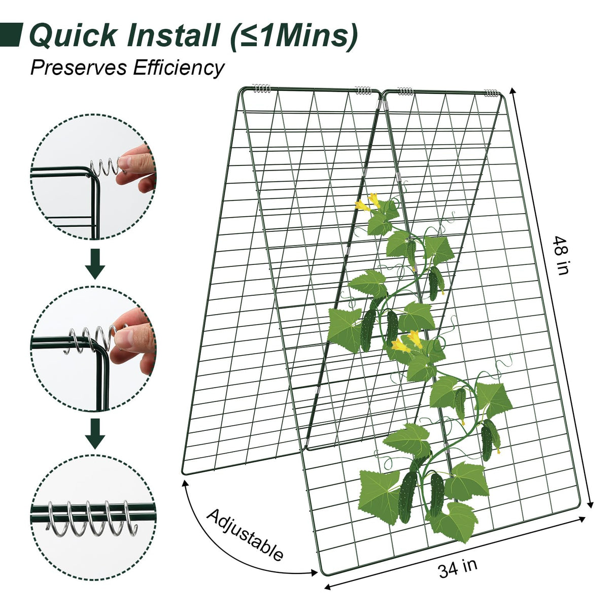 Amoskey Cucumber Trellis, Garden Trellis for Climbing Plants Outdoor, Foldable A-Frame Trellis, Cucumber Trellis for Raised Bed for Cucumbers, Peas, or Tomatoes (Green, Small Grid 48‘’H*34''W)