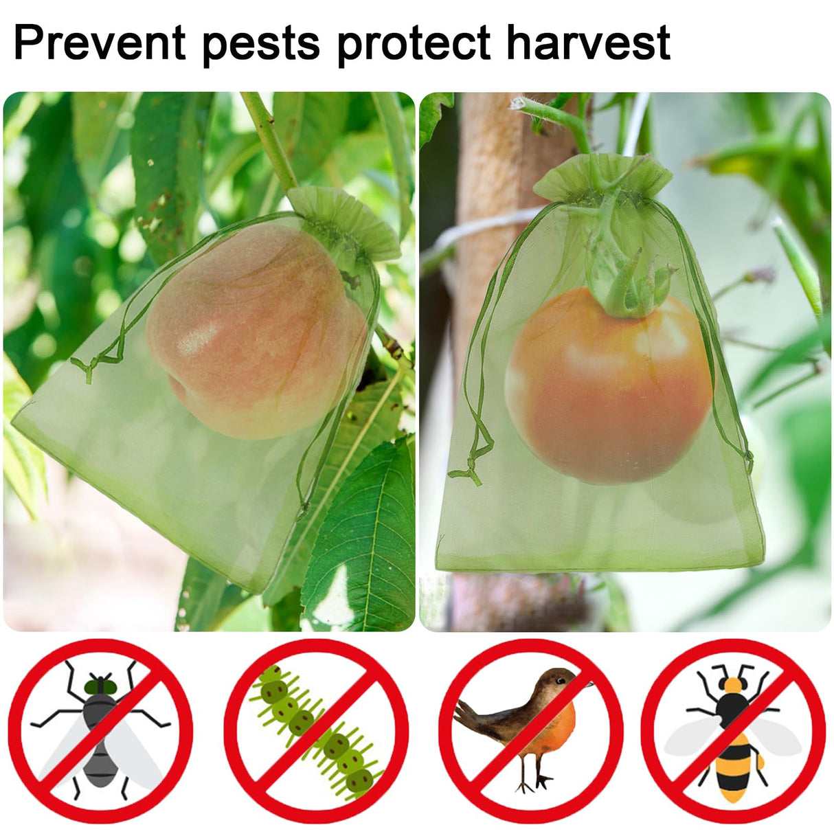 Uigidori 100 Pcs Fruit Protection Bags, 8 x 12 Inch Green Netting Cover Bags with Drawstring, Pest Barrier for Trees, Garden Cover Mesh Bags for Plant Fruit, Flower and Vegetables