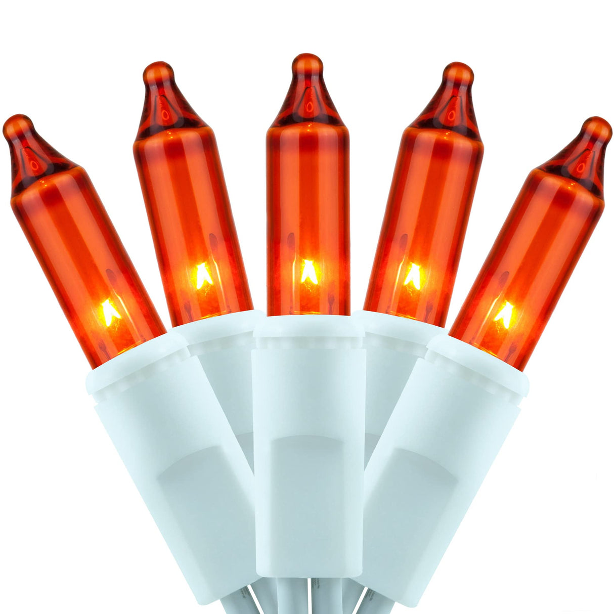 YULETIME 200 Orange Christmas Lights, Pack of 2 Strands of 21 ft 100 Count UL Certified Incandescent Mini String Light (Orange - White Wire)