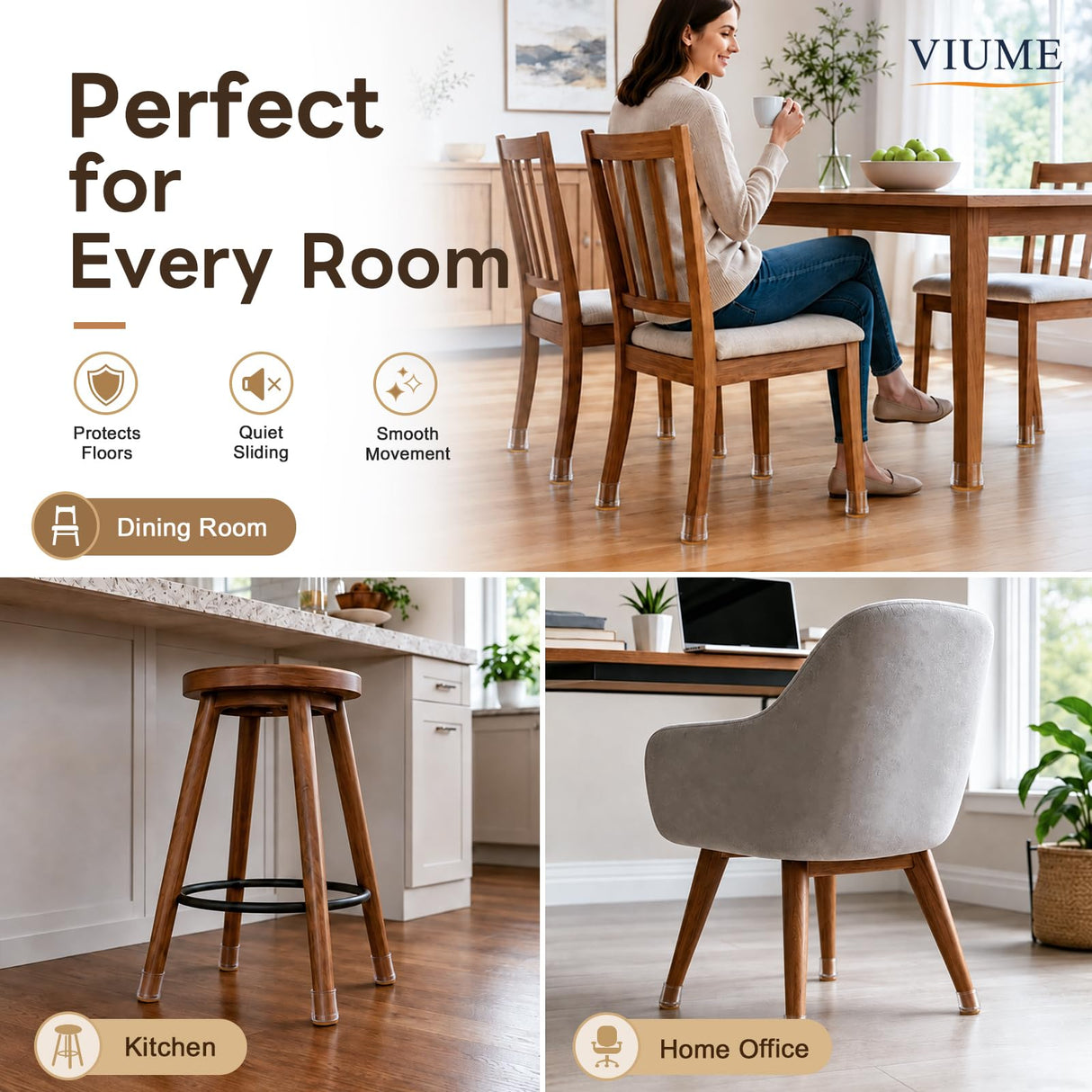 VIUME 32 Pcs Chair Leg Floor Protectors for Hardwood Floors Silicone Covers to Protect Wood Tile Floors Scratches Felt Pads Furniture Leg Caps Reduce Noise (Fit:1.3"-2")