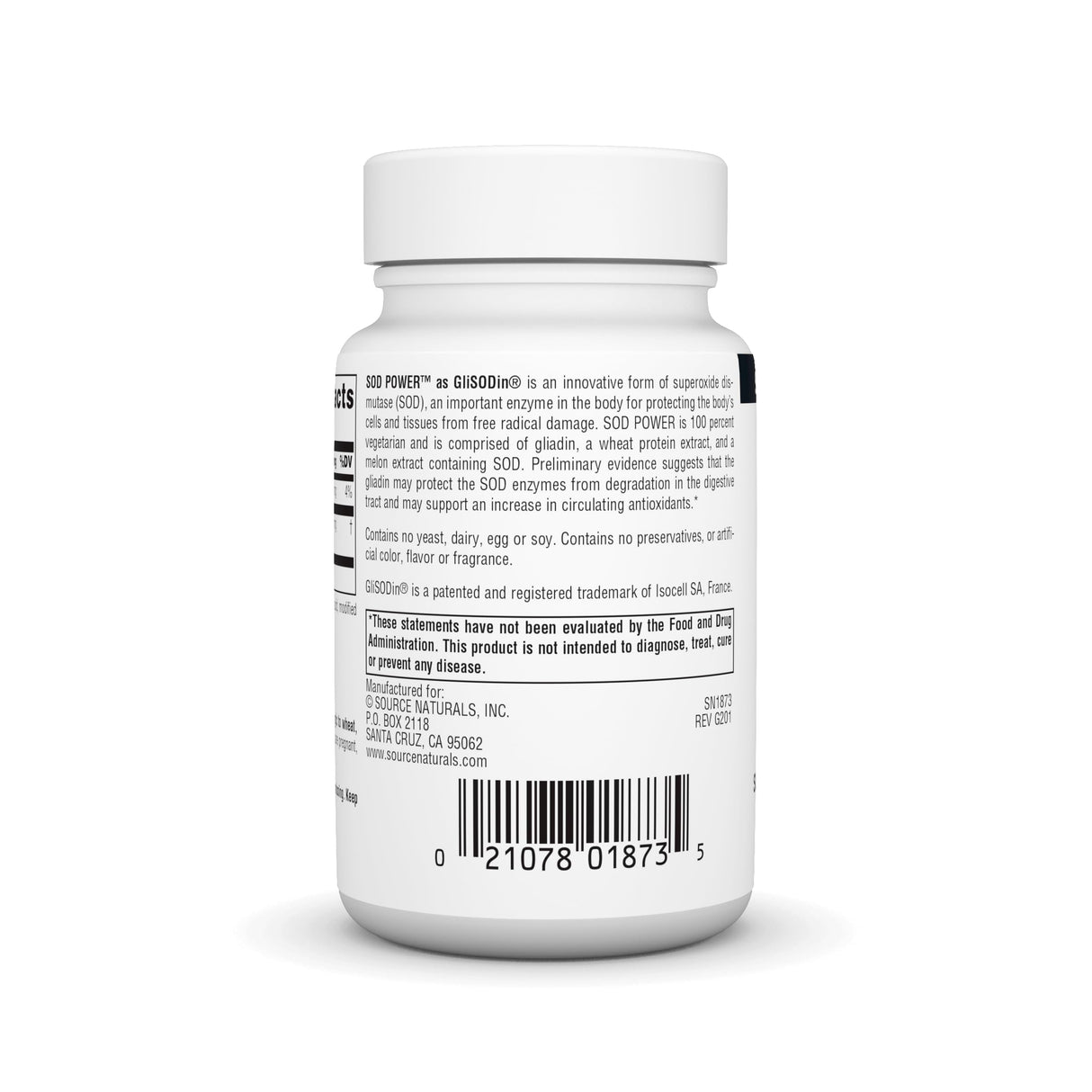 Source Naturals SOD Power As Glisodin Superoxide Dismutase Nutricosmetic Supplement 250mg - 60 Tablets