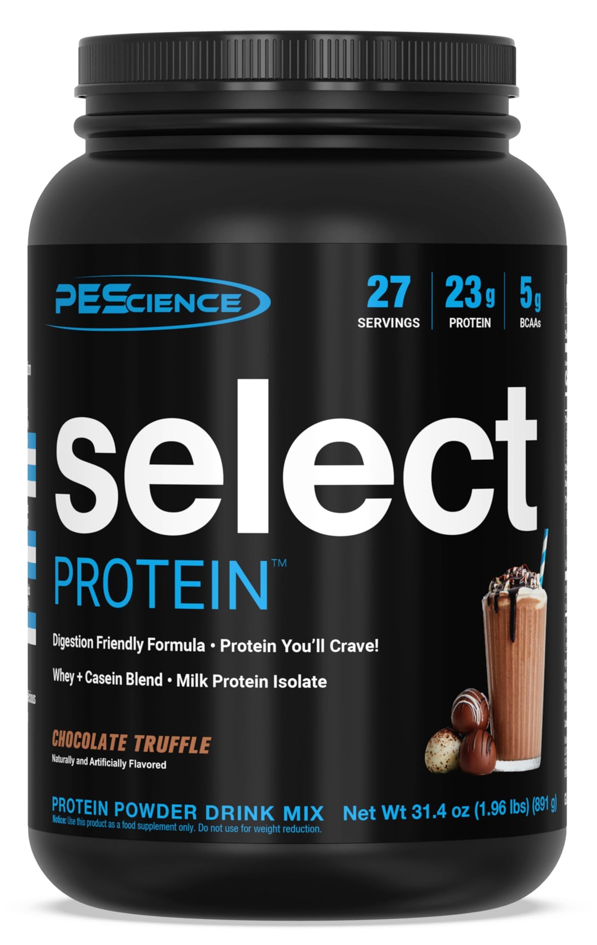 PEScience Select Protein Powder, Whey and Casein Blend, Clean Protein Powder for Women and Men, Low Calorie, Low Carb, Keto Friendly, Gluten Free, Chocolate Truffle, 27 Servings