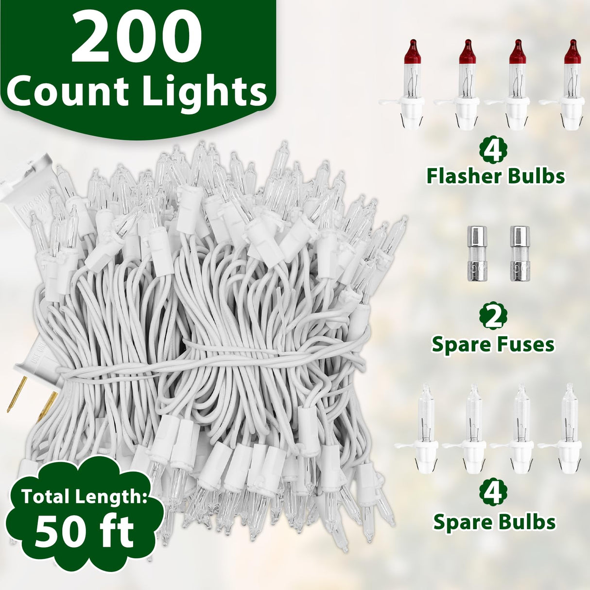 CXLHO Clear Christmas Lights 50FT 200 Incandescent Bulbs Warm White Mini Lights with White Wire for Christmas Tree, Garland, Thanksgiving, Wedding, Party, Home, Indoor & Outdoor Festival Decoration