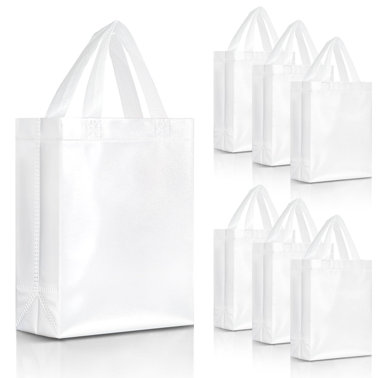 Nush Nush Set of 30 White Gift Bags Medium Size – Shiny Reusable White Gift Bags With Handles - Perfect Goody Bag for Wedding Favors, Holidays, Christmas, Birthday, Small Business, Events – 8Wx4Dx10H