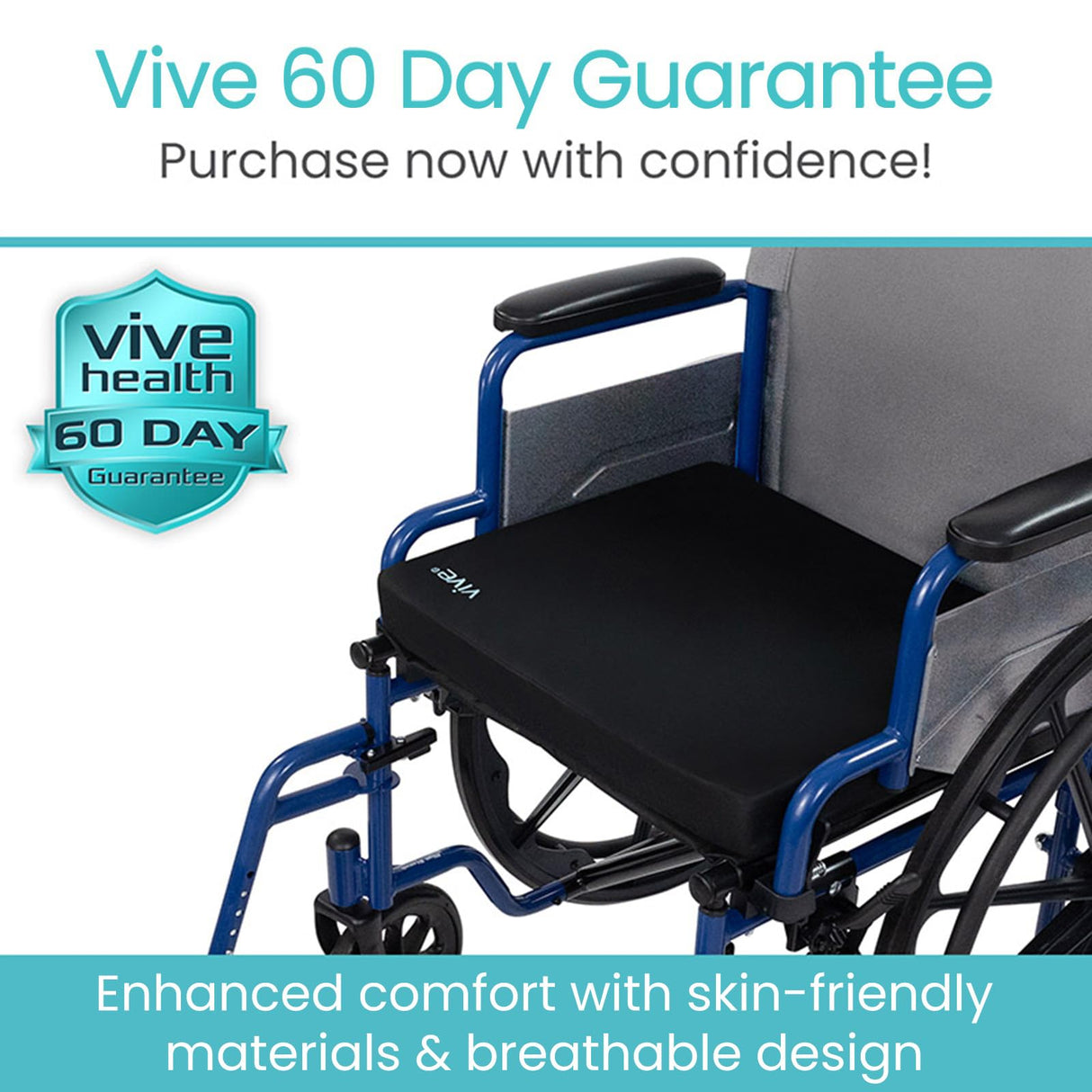 Vive Wheelchair Cushion - Wheel Chair Cushions for Senior, Pressure Relief - Wheelchair Pad, Wheelchair Seat Cushion, Foam for Office Chairs, Car, Lightweight, Portable, Easy to Clean (3")