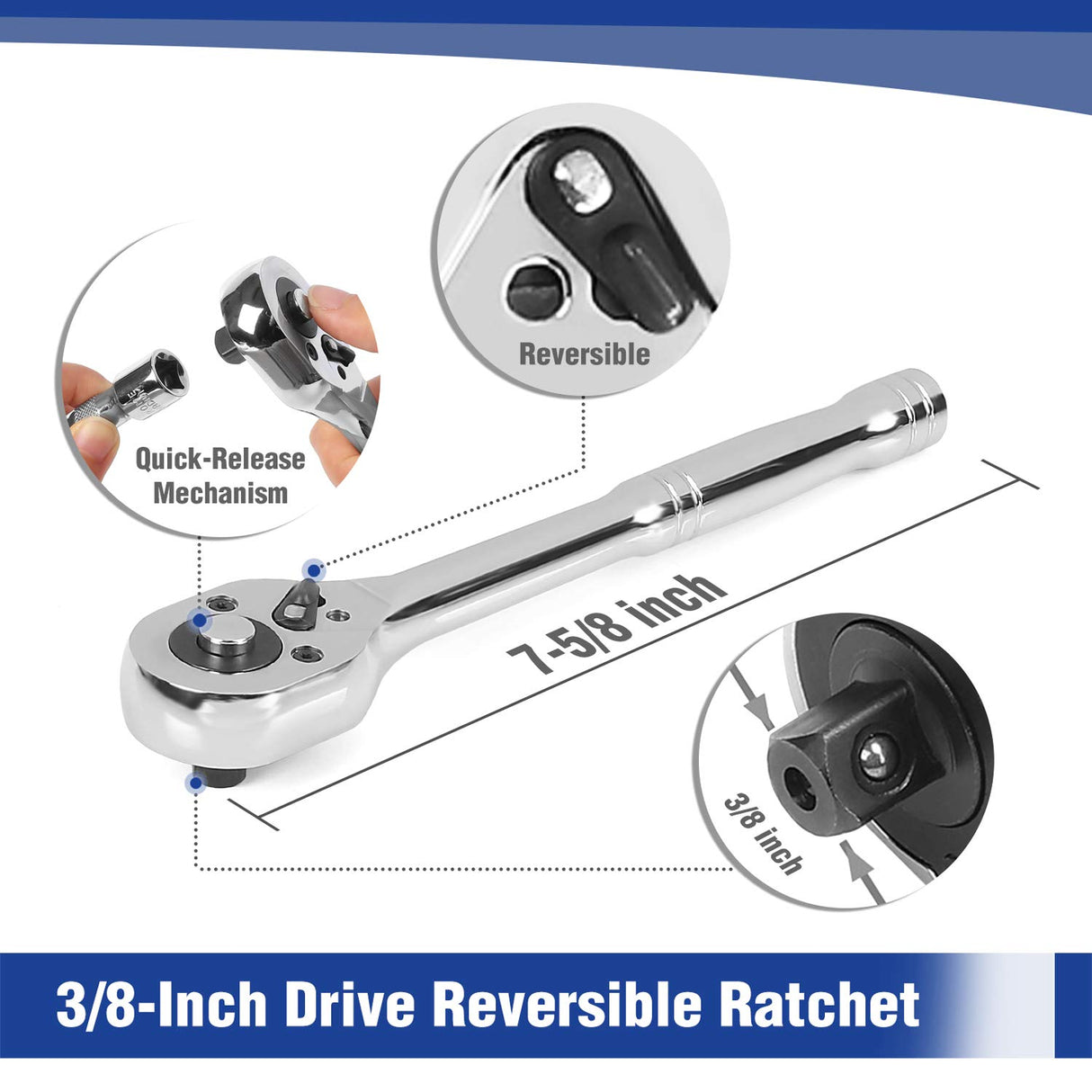 WORKPRO 39-Piece Drive Socket Set 1/4'' & 3/8'', CR-V Metric and SAE Sockets with Quick-Release Ratchet Wrench, Extension Bar, Spinner Handle & Adapter, Compact Mechanics Tool Set for Car Repair