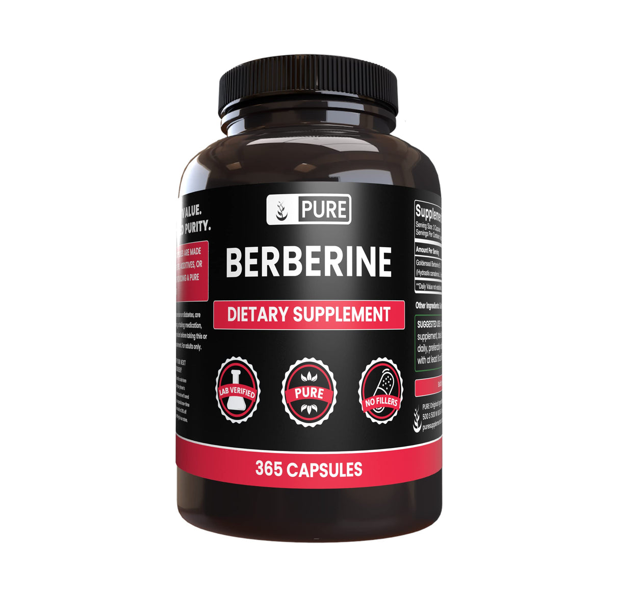 PURE ORIGINAL INGREDIENTS Berberine (365 Capsules) No Magnesium Or Rice Fillers, Always Pure, Lab Verified