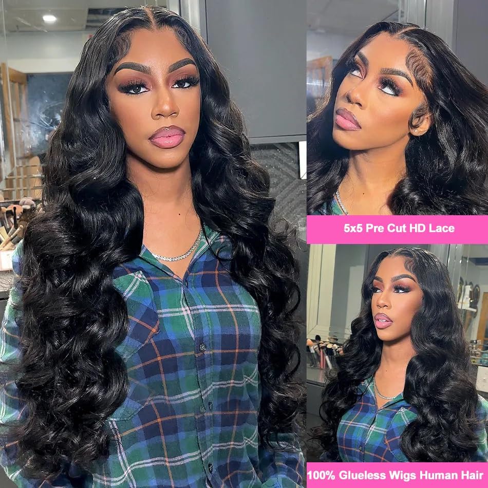 30 Inch Wear and Go Glueless Wigs Human Hair Pre Plukced Pre Cut 5x5 Hd Lace Closure Wigs Human Hair for Women 180% Density Ready to Wear Glueless Body Wave Lace Front Wigs Human Hair No Glue Wigs