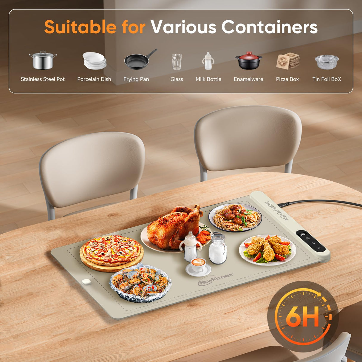 NEWKITCHEN Warming Mat for Food, (XL 24"x15") Food Warming Mat for Countertop Upgrade Graphene Fast Full Surface Heating -Versatile Food Warmer for Gatherings, Parties, Everyday Use