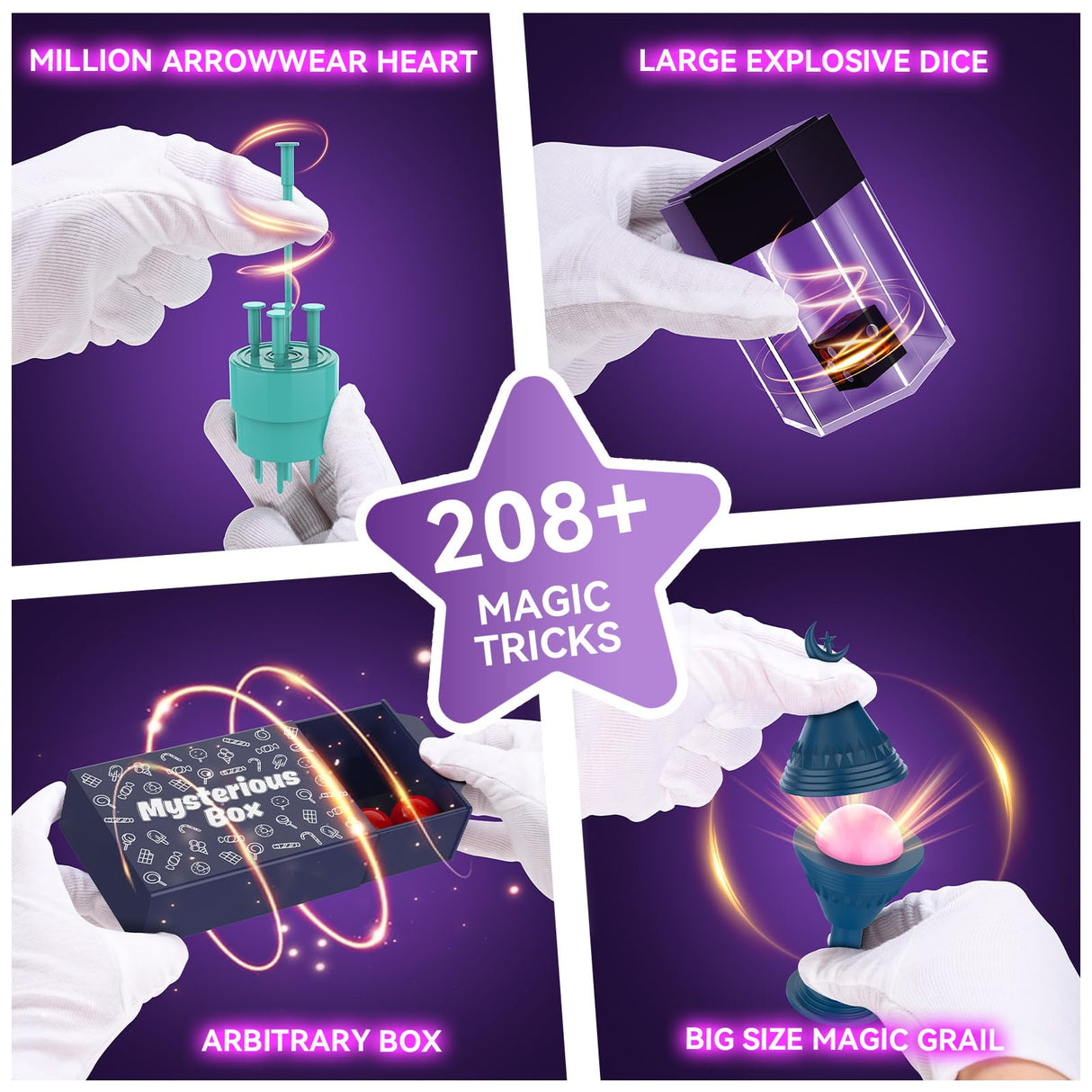 Nicella Magic Kit - 208+Magic Tricks for Kids Age 6-8, Magic Set with Manual and Video for Beginners and Kids, Christmas Halloween Birthday Gifts Toys for Ages 6 7 8 9 10 11 12 Years Old Boys Girls