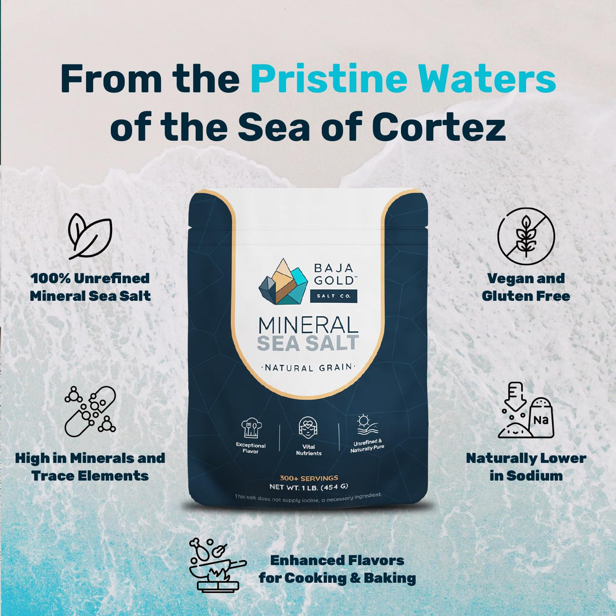 Baja Gold Mineral Sea Salt - Recommended by Gary Brecka - Organic Natural Grain Salt for Cooking & Baking | Authentic Baja Salt | Ideal for All Culinary Creations | 1 lb. Resealable Bag, 300+ Servings