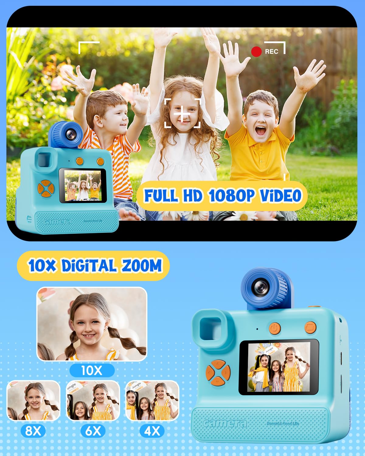 Kids Camera Instant Print, LETSHAHA Christmas Birthday Gifts for Toddler Girls Boys Age 3-12, 24MP & 1080P Selfie Digital Camera with 3 Roll No-Ink Print Paper 32GB SD Card - Blue